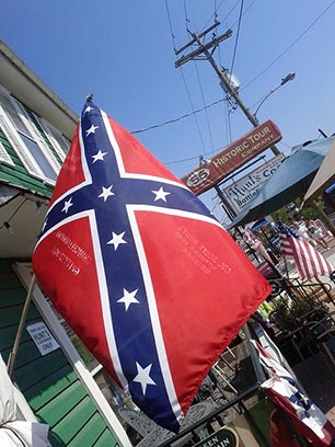 A Confederate flag hanging outside a shop in Gettysburg, PA.