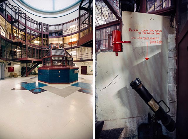 Who Wears the Stab-Proof Vest in the Family: a guard command post inside the Dome (the central point of the prison) is modeled after the principles of Jeremy Bentham's Panopticon (left). The gas canister inside the command post (right) would typically be used to quell a riot. KP has had four significant riots in its nearly 200-year-old history. (Photo: Cindy Blažević)