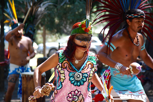  The Aztec (Mexica) dancers offered prayers to elements of Nature and Mother Earth in their dances and expressed gratitude and solidarity with the Winnemem Wintu as they strived for cultural survival against all odds. (Rucha Chitnis)
