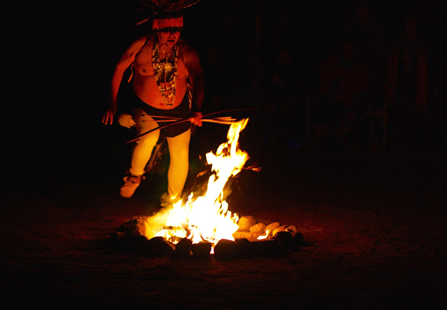  In 2004, the Winnemem held a war dance near Shasta Dam to oppose the Bureau of Reclamation’s proposal to raise the height of the dam. If the dam height is approved, the majority of the remaining sacred and ceremonial sites of the tribe will drown, including Puberty Rock, where the tribe has its right of passage ceremonies for young women. (Rucha Chitnis)