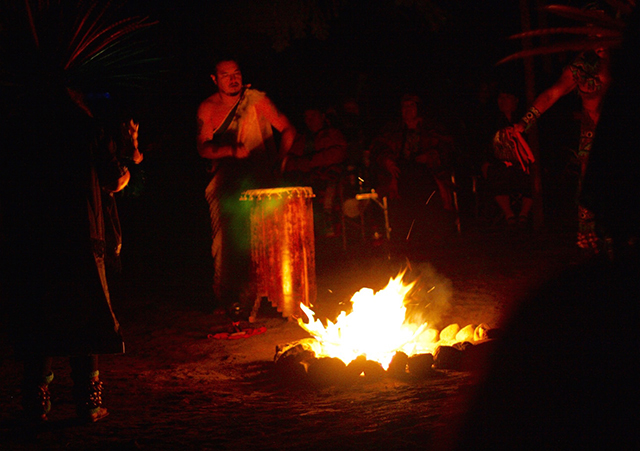  This year’s Fire and Water ceremony of the Winnemem brought together Indigenous Peoples and allies from far and wide to honor their cultural diversity and pride through dances, chants and stories and offer a prayer for the sacredness of Mother Earth. Here a group of Aztec (Mexica) dancers from the Bay Area and beyond shared their expression of dance and ceremony. (Rucha Chitnis)