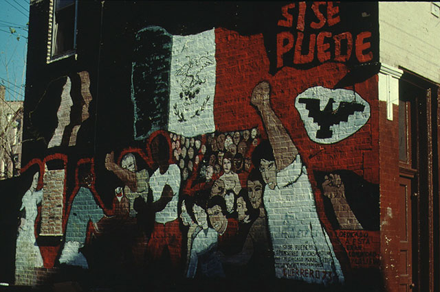 Jose Guerrero’s first mural, in the Pilsen neighborhood, celebrated the United Farm Workers union. (Courtesy of Chicago Public Art Group)