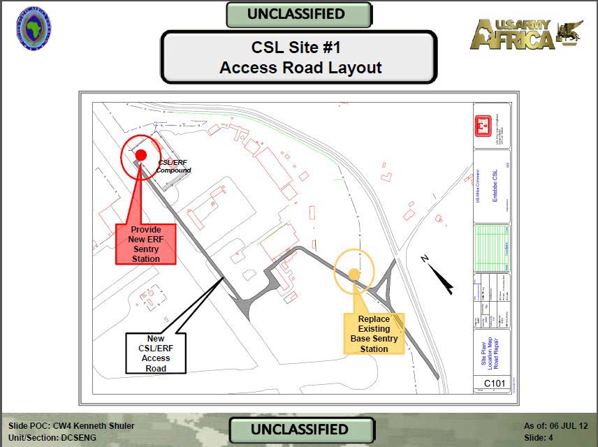 U.S. Army Africa briefing slide from 2012 detailing work at the Entebbe CSL.