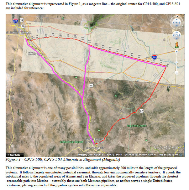 Having decades of experience in the oil and gas industry, Coyne Gibson generated alternative pipeline routes for the Trans-Pecos project. (Graphic: Coyne Gibson)