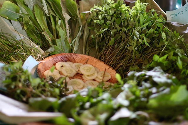  Site visits to nine indigenous communities included a generous spread of local cuisine and wild edible greens that were sourced from surrounding forests. (Photo: Rucha Chitnis)