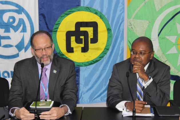 Secretary General of CARICOM, Ambassador Irwin LaRocque (left) and Jimmy Fletcher, Minister of the Environment and Sustainable Development in St. Lucia. LaRocque said developed countries should honour their commitments to provide financing. He adds that such commitments to provide financing should not be tied up in bureaucratic maneuverings to access these finances. (Photo: Desmond Brown/IPS)