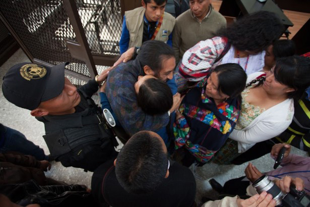 Supporters embrace Juarez following the hearing on Jan. 18, as they have following each and every trial. (WNV / Jeff Abbott)