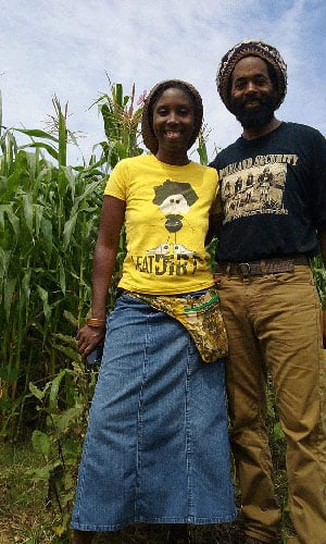 Vegan farmers JoVonna Johnson-Cooke and Eugene Cooke raise corn and other native crops at their Stone Mountain farm. (Photo: Nicole Bluh)