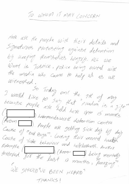 Letter from a detainee for May 7 Day of Solidarity. We Should've Been Heard.