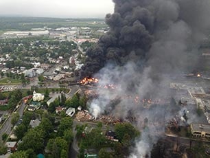 The oil train explosion in Lac-Mégantic, Canada, in 2013 killed 47 people. (PHOTO COURTESY OF SÛRETÉ DU QUÉBEC)