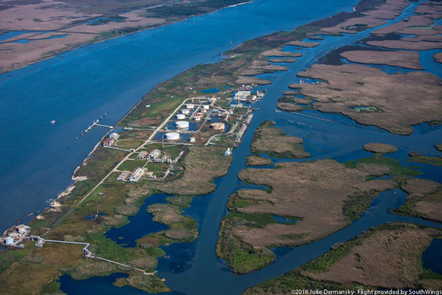 Oil and gas industry site near the mouth of the Mississippi River in Plaquemines Parish. (Photo: Julie Dermansky)