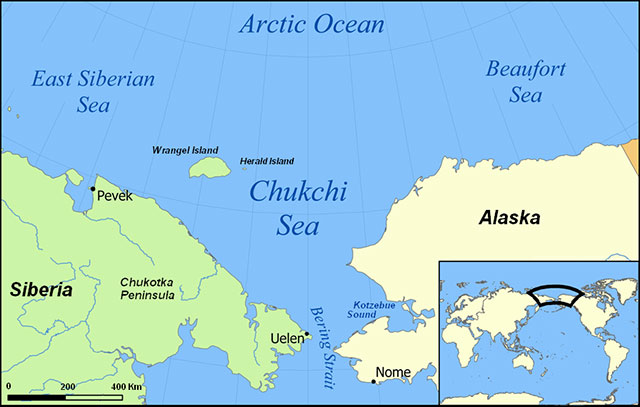  The Beaufort and Chukchi seas are zones of the Arctic Ocean off the coast of northern Alaska. (Map: Mohonu)