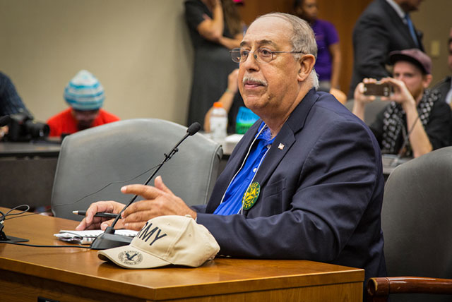 Russel Honoré, a retired lieutenant general, spoke at the pipeline permit hearing on behalf of GreenARMY, an alliance he founded to address environmental concerns in Louisiana. (Photo: Julie Dermansky)