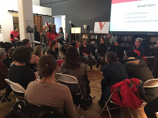 People take part in a pre-inauguration planning meeting organized by National Women's Liberation at the Verso loft in Brooklyn, New York. (Photo: Erin Mahoney)