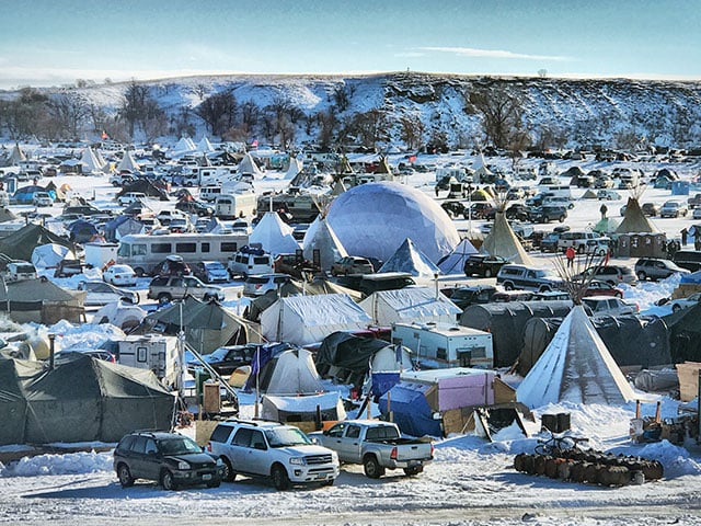 Oceti Sakowin Camp, the main resistance camp, is on a flood plain, so the camp is in the process of relocating before March. (Photo: Human Pictures and Other Worlds)