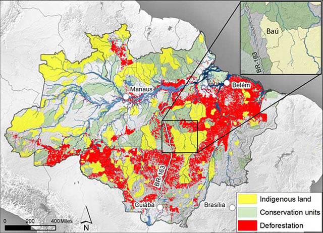 Indigenous reserves and conservation units in the Amazon. (Map: Mauricio Torres)