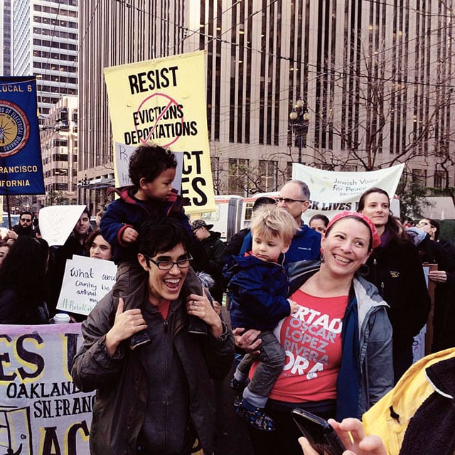 Demonstrators march through the San Francisco Financial District on Inauguration Day in 2017. (Photo: Hunter King)