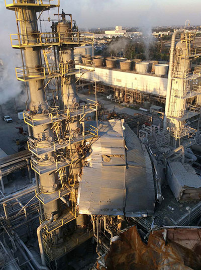 The aftermath of the February 18, 2015, explosion at the ExxonMobil Torrance refinery in Southern California, so powerful, it registered on the Richter scale. (Photo: Courtesy of the Chemical Safety Board)