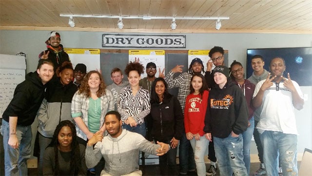 Teens Leading The Way 2017 group photo courtesy of Coy Walker. Walker is the tallest in the photo and McMillan is to his right. They are at a TLTW retreat in New Hampshire.