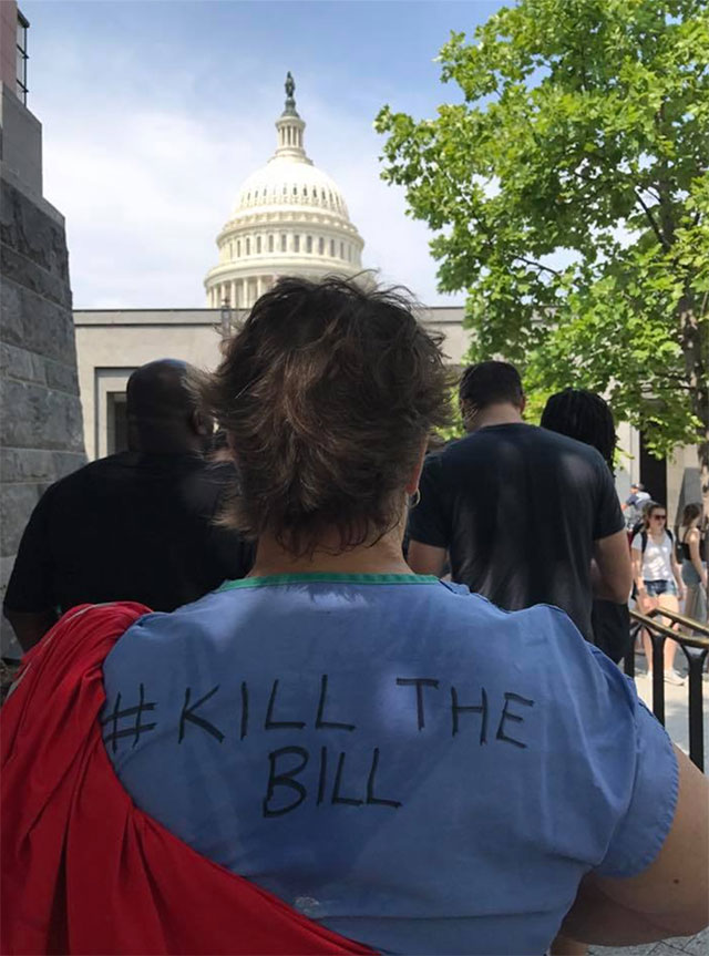 Mari Cordes marches to the Capitol in Washington, DC, before the health care vote. (Photo: Mari Cordes)