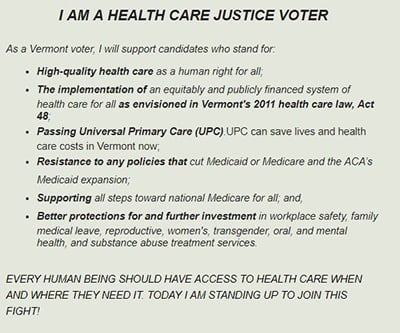 Right and Democracy, one of several organizations devoted to supporting progressive candidates, outlines its principles on health care policy. This is reflective of the sentiments of many organizations across the country. (Source: www.radvt.org)