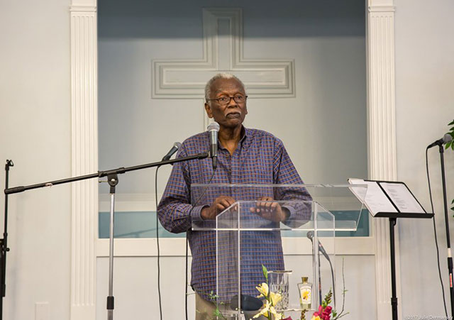 Robert Taylor at a Concerned Citizens of St. John meeting at the Tchoupitoulas Chapel in Reserve, Louisiana, on June 27.