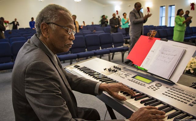 Robert Taylor, playing organ at a service held at the Tchoupitoulas Chapel in Reserve, where the Concerned Citizens of St. John holds most of its meetings.