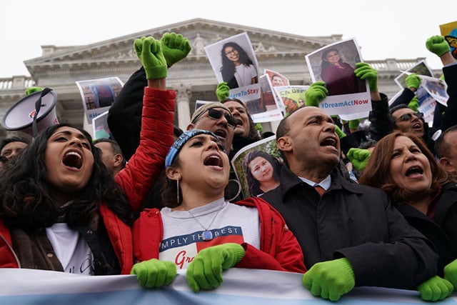 Immigration activists, including US Rep. Luis Gutierrez (D-Illinois) (2nd R), stage a protest on the steps of the US Capitol December 6, 2017, in Washington, DC. Activists urged the Congress to pass a clean Dream Act and protect Temporary Protected Status (TPS) beneficiaries before the end of the year. (Photo: Alex Wong / Getty Images) 