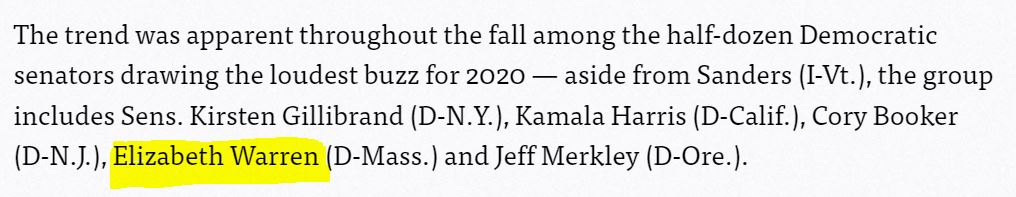 Politico lists five candidates as ideologically similar to Bernie Sanders. Notice how Elizabeth Warren, the only member of the five to not rely on corporate money is lumped in the middle of the list, which is not done alphabetically. (Screenshot: Politico)