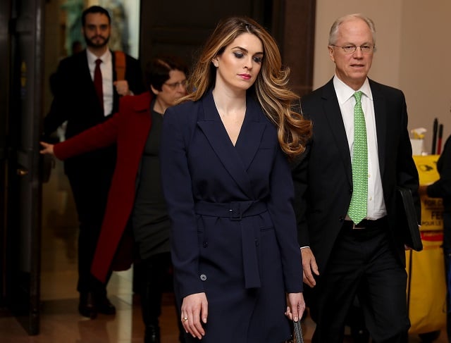 White House Communications Director and presidential advisor Hope Hicks (C) arrives at the U.S. Capitol Visitors Center February 27, 2018 in Washington, DC. Hicks is scheduled to testify behind closed doors to the House Intelligence Committee in its ongoing investigation into Russia's interference in the 2016 election. (Photo by Chip Somodevilla/Getty Images)