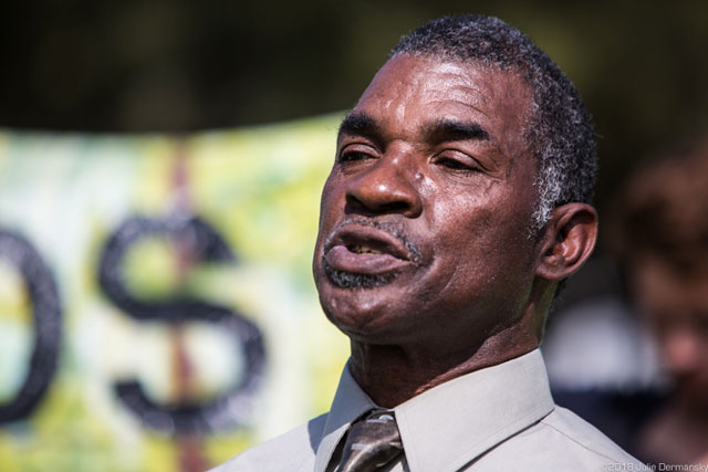 Pastor Harry Joseph of the Mount Triumph Baptist Church in St. James, where the pipeline will terminate, speaking at the press conference in Baton Rouge. (Photo: © Julie Dermansky)