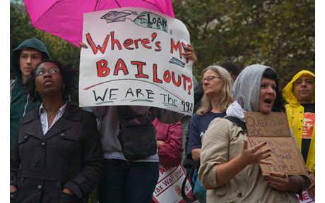 Hundreds of people met in Frank Ogawa Plaza in front of Oakland City Hall to join the nationwide protests started in New York City with Occupy Wall Street.