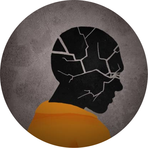 Illustration of prisoner silhouette with cracks in it.