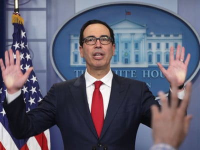 Treasury Secretary Steven Mnuchin speaks to members of the White House press corps during a daily briefing at the James Brady Press Briefing Room of the White House August 25, 2017, in Washington, D.C.