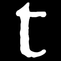 A white lower-case t on a black background