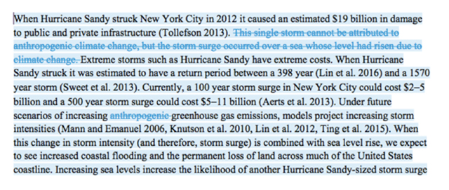 An entire sentence was removed from the report's section on Hurricane Sandy.