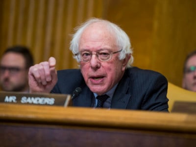 Sen. Bernie Sanders attends a Senate Budget Committee hearing on February 13, 2018, in Washington, DC.