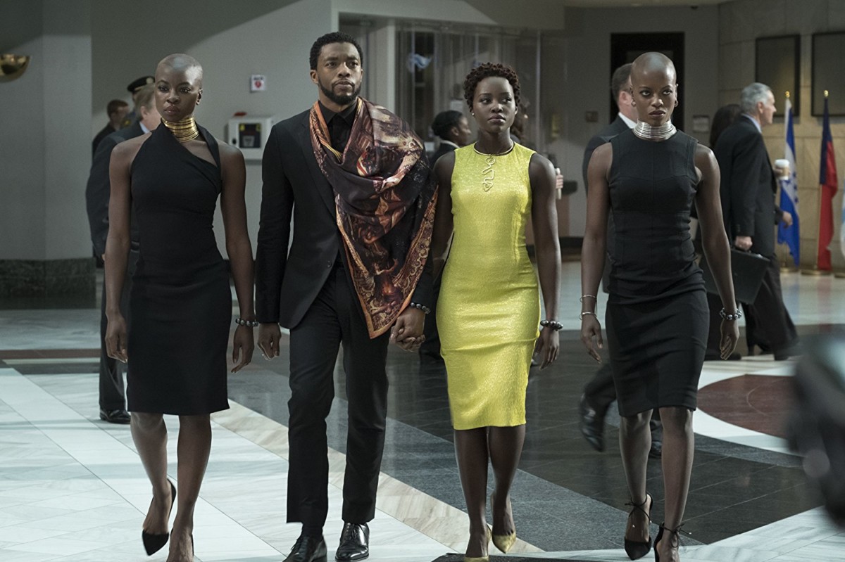 Florence Kasumba, Chadwick Boseman, Danai Gurira, and Lupita Nyong'o in Black Panther. (Photo: Disney / Marvel Studios)