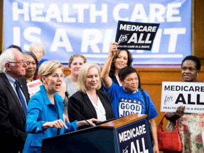 Sen. Elizabeth Warren speaks during Sen. Bernie Sanders's event to introduce the Medicare for All Act of 2017 on September 13, 2017.