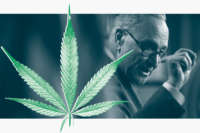 Senate Majority Leader Chuck Schumer and a marijuana leaf