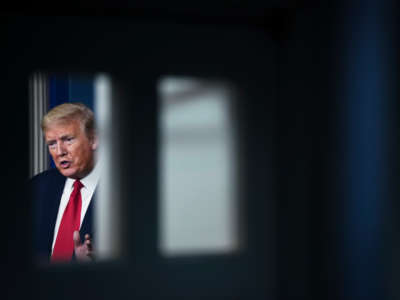 President Trump speaks during the daily briefing of the coronavirus task force at the White House on April 22, 2020, in Washington, D.C.