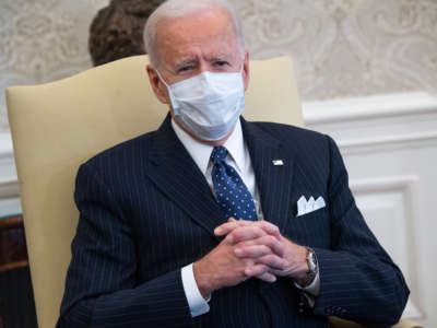 President Biden holds a meeting with business leaders about a Covid-19 relief bill in the Oval Office of the White House in Washington, D.C., February 9, 2021.