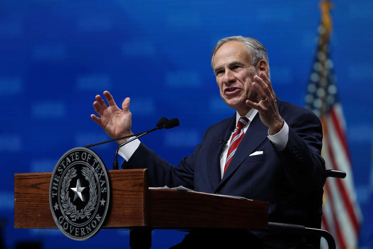 Texas Gov. Greg Abbott speaks at the NRA-ILA Leadership Forum during the NRA Annual Meeting & Exhibits at the Kay Bailey Hutchison Convention Center on May 4, 2018, in Dallas, Texas.