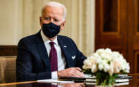 President Joe Biden listens during a roundtable meeting on March 5, 2021, in Washington, D.C.