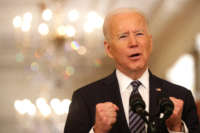 President Biden delivers a primetime address to the nation from the East Room of the White House on March 11, 2021, in Washington, D.C.