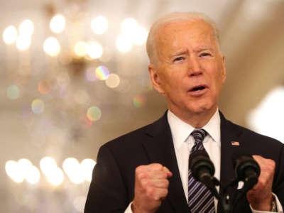 President Biden delivers a primetime address to the nation from the East Room of the White House on March 11, 2021, in Washington, D.C.
