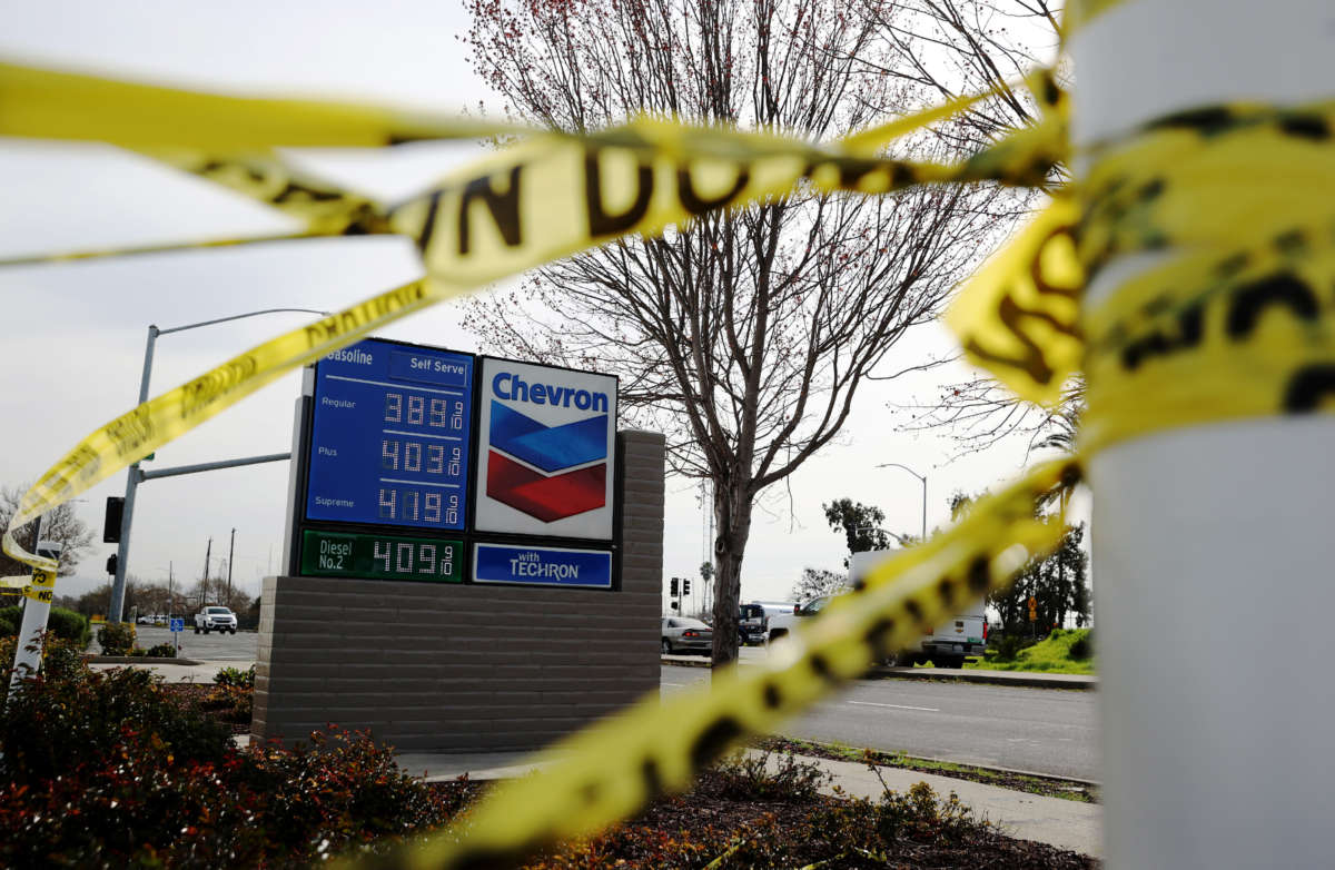 A Chevron gas station is seen on March 3, 2021, in Richmond, California.