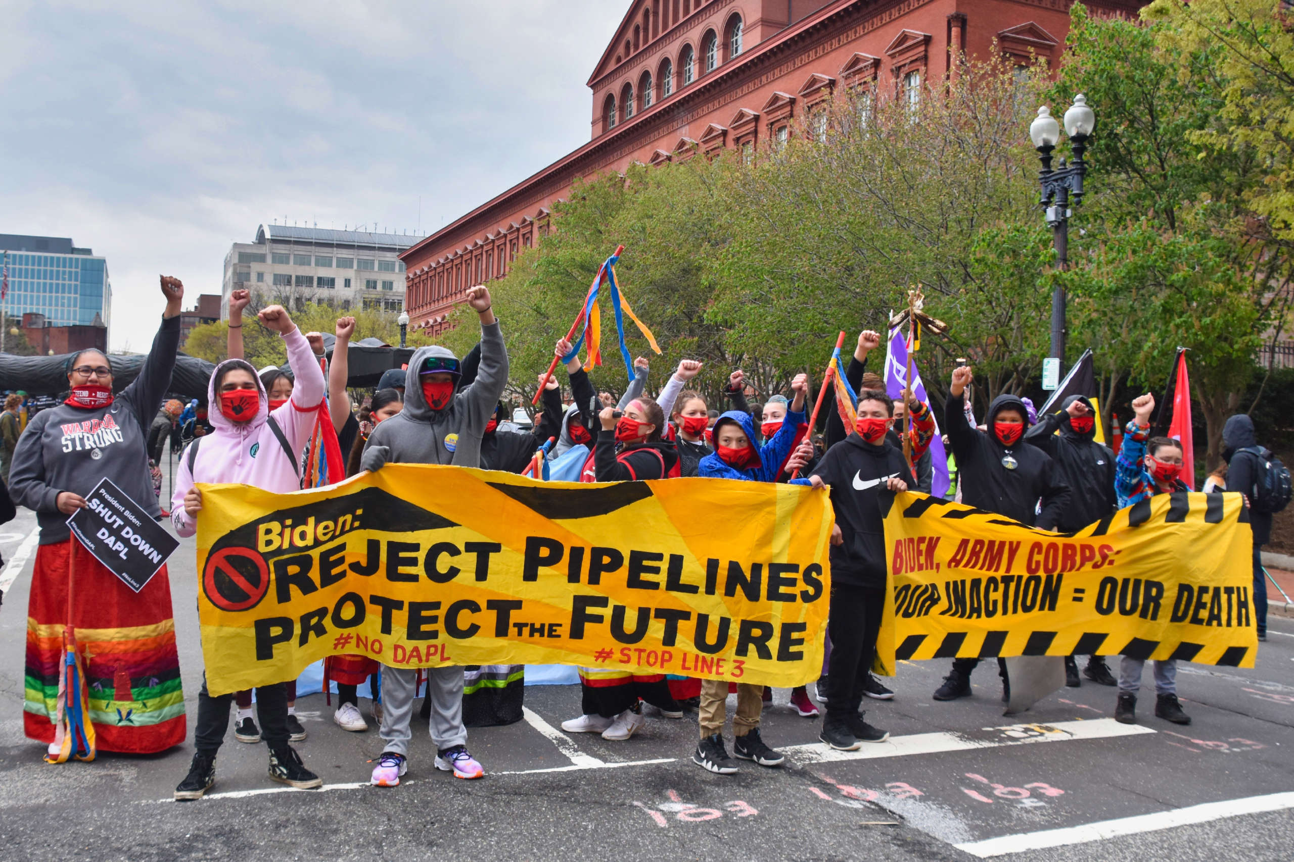 Indigenous youth marched in Washington, D.C. on April 1, 2021, to tell Biden to “build back fossil free.”