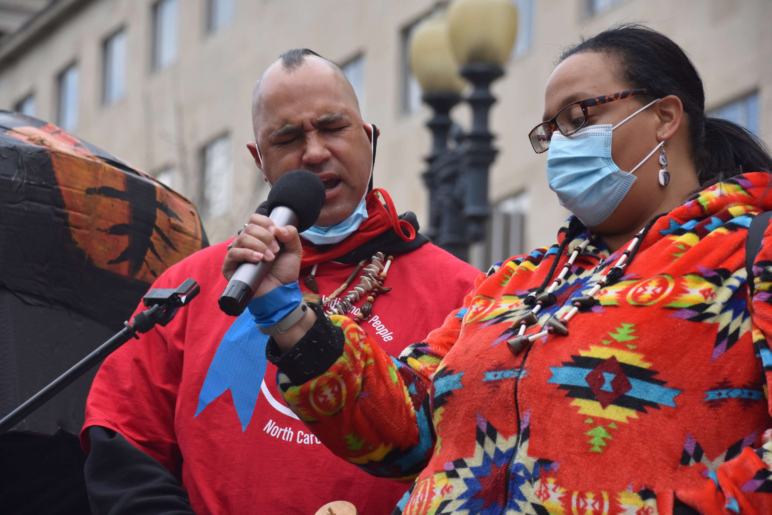 Crystal Cavalier and her husband rally in Washington, D.C., on April 1, 2021, to fight against the Mountain Valley and the Mountain Valley Southgate pipelines.