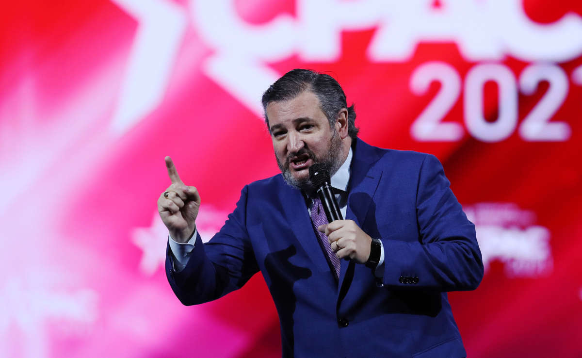 Sen. Ted Cruz addresses the Conservative Political Action Conference held in the Hyatt Regency on February 26, 2021, in Orlando, Florida.